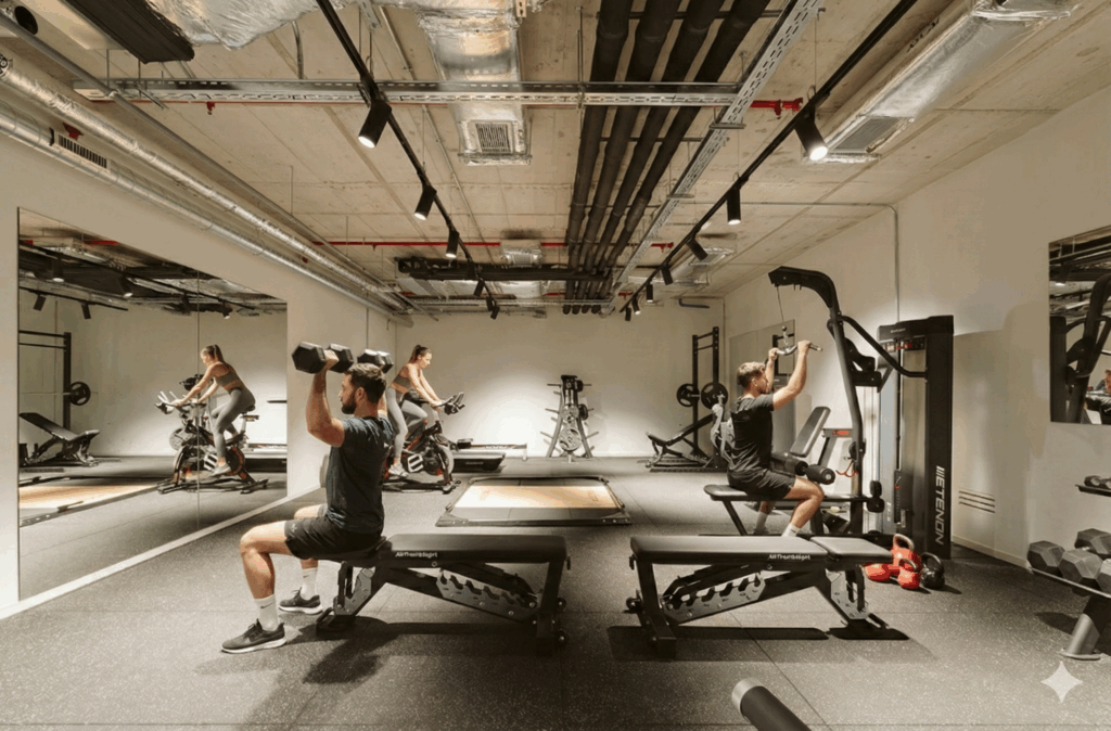 Coliving and coworking gym at La Fabrica & Co